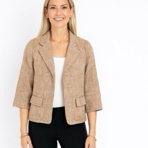 Talbots Tweed Linen Blend Cropped Open Front Blazer Size 6